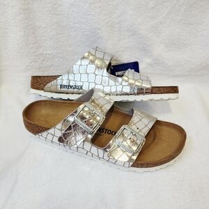 Birkenstock Arizona BS Gator Gleam Silver Sandals Women’s 9N
